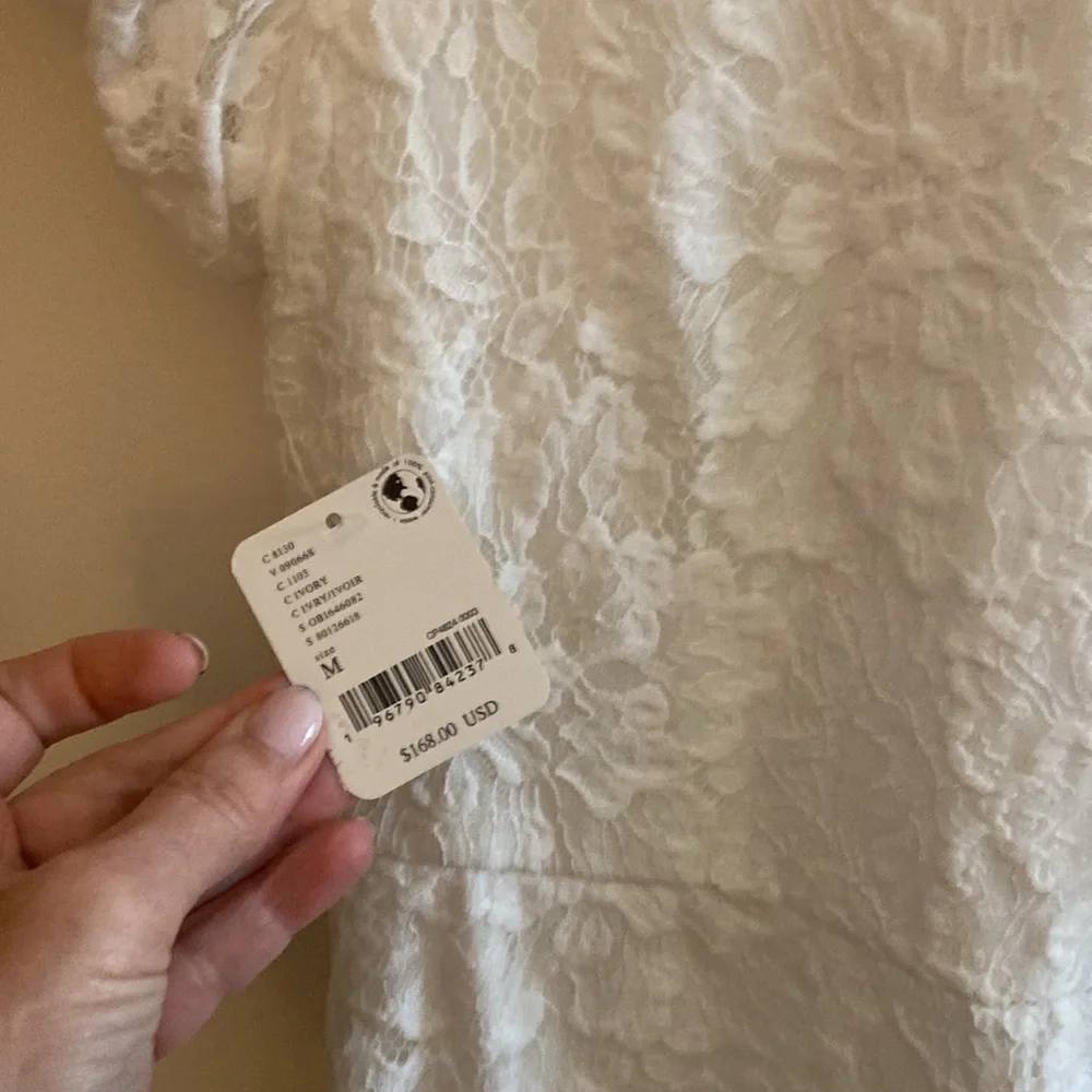 NWT Free People Hailee Lace Short Puffed Sleeve Mini Dress in size M